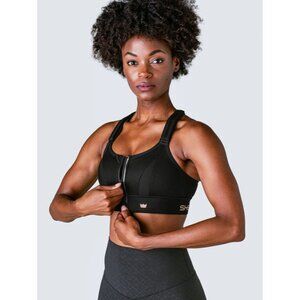 Shefit Womens Ultimate Sports Bra Front Close Adjustable Wire Free Black Medium